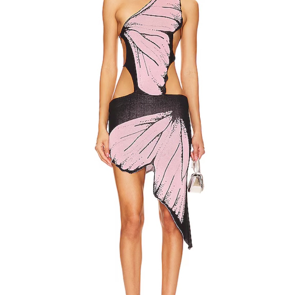 REVOLVE Pink and Black Asymmetrical Dress
